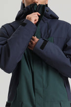 Men's Black & Green Insulated Color-Block Utility Baggy One-Piece Ski Suit Snowboard Suit