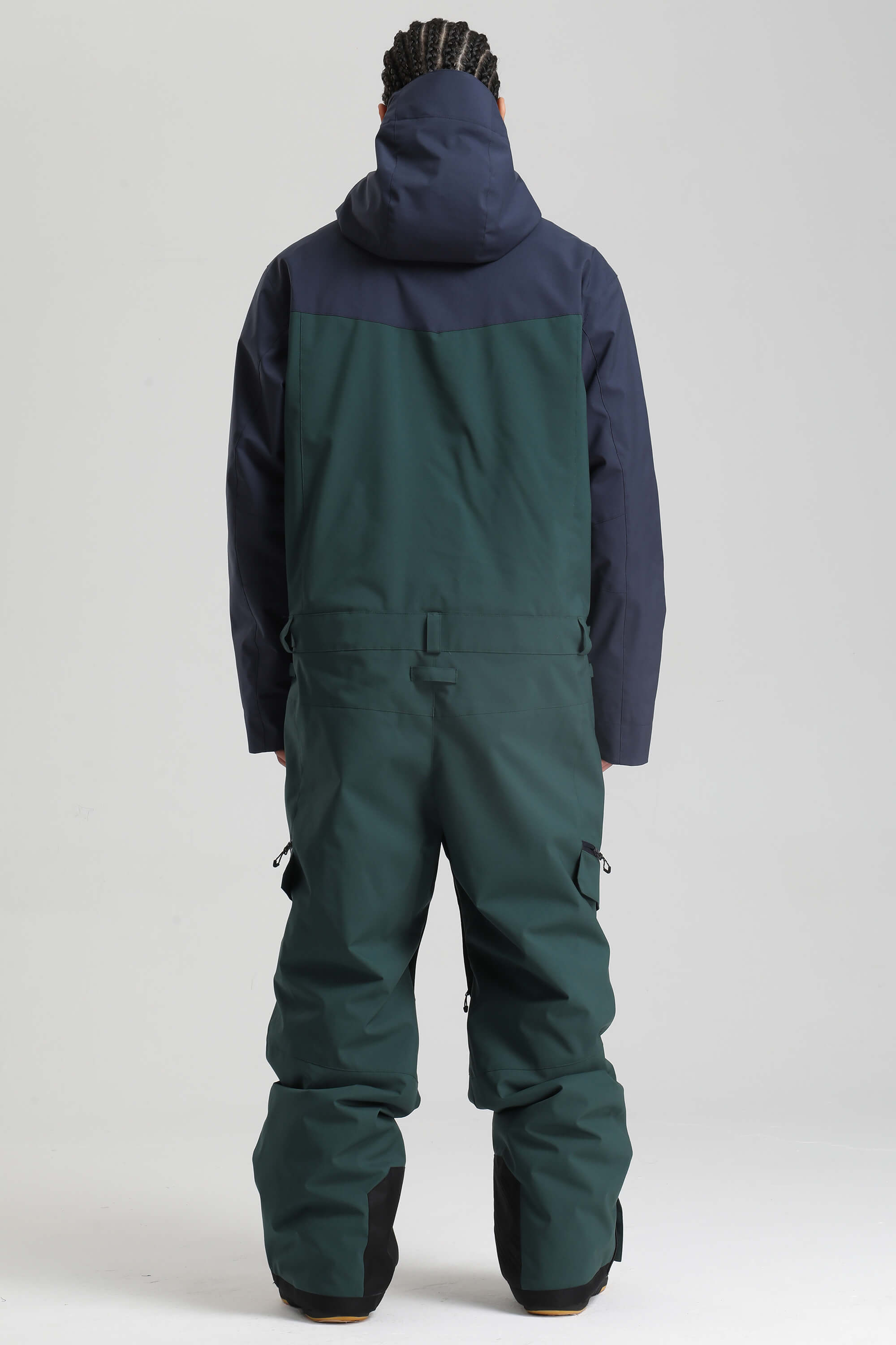 Men's Black & Green Insulated Color-Block Utility Baggy One-Piece Ski Suit Snowboard Suit