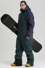 Men's Black & Green Insulated Color-Block Utility Baggy One-Piece Ski Suit Snowboard Suit