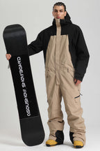 Men's Black & White Insulated Color-Block Utility Baggy One-Piece Ski Suit Snowboard Suit