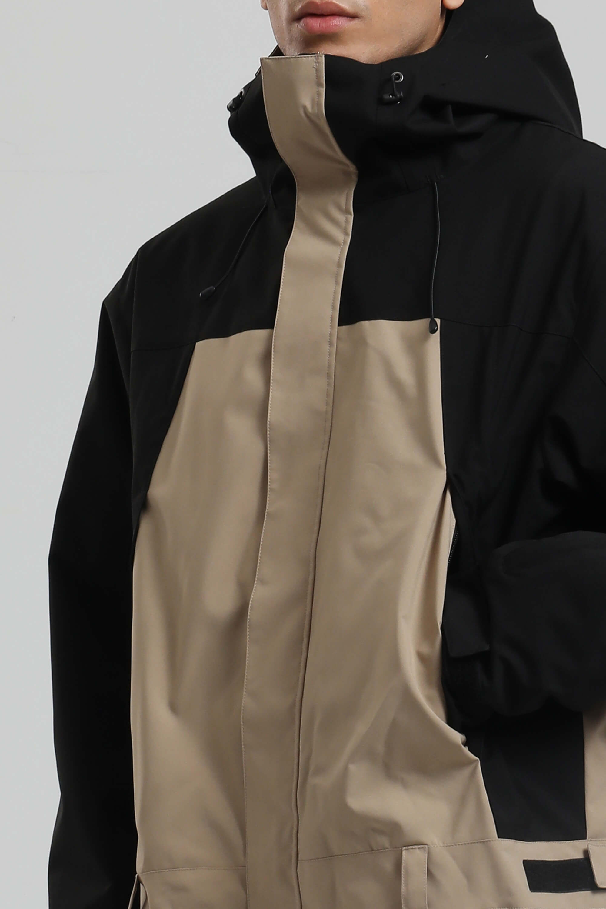 Men's Black & Khaki Insulated Color-Block Utility Baggy One-Piece Ski Suit Snowboard Suit Secondary image