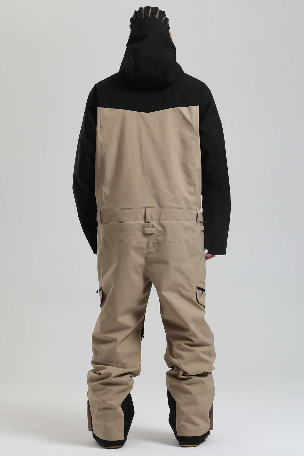 Men's Black & Khaki Insulated Color-Block Utility Baggy One-Piece Ski Suit Snowboard Suit