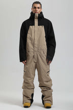 Men's Black & Khaki Insulated Color-Block Utility Baggy One-Piece Ski Suit Snowboard Suit