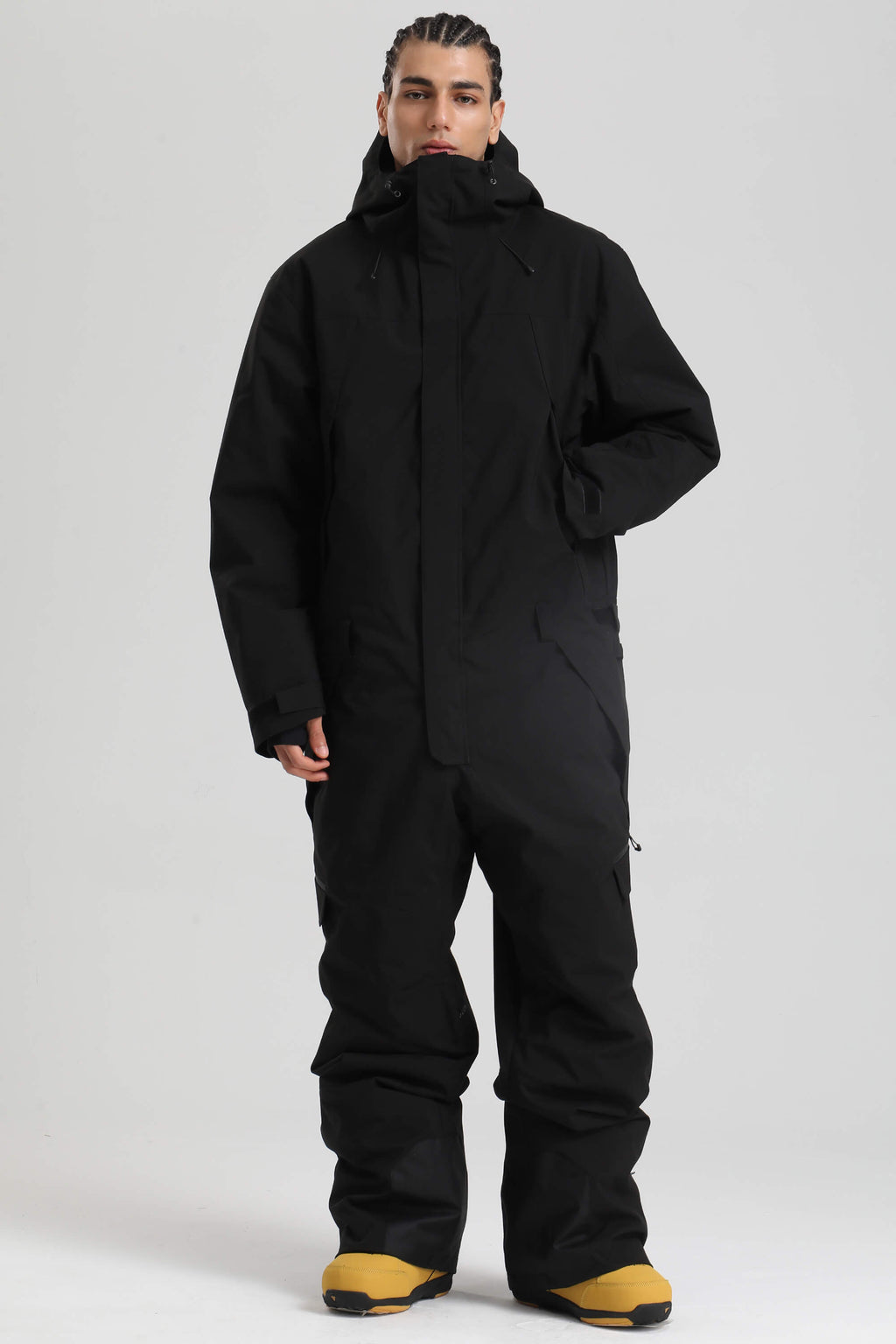 Men's Black & White Insulated Color-Block Utility Baggy One-Piece Ski Suit Snowboard Suit