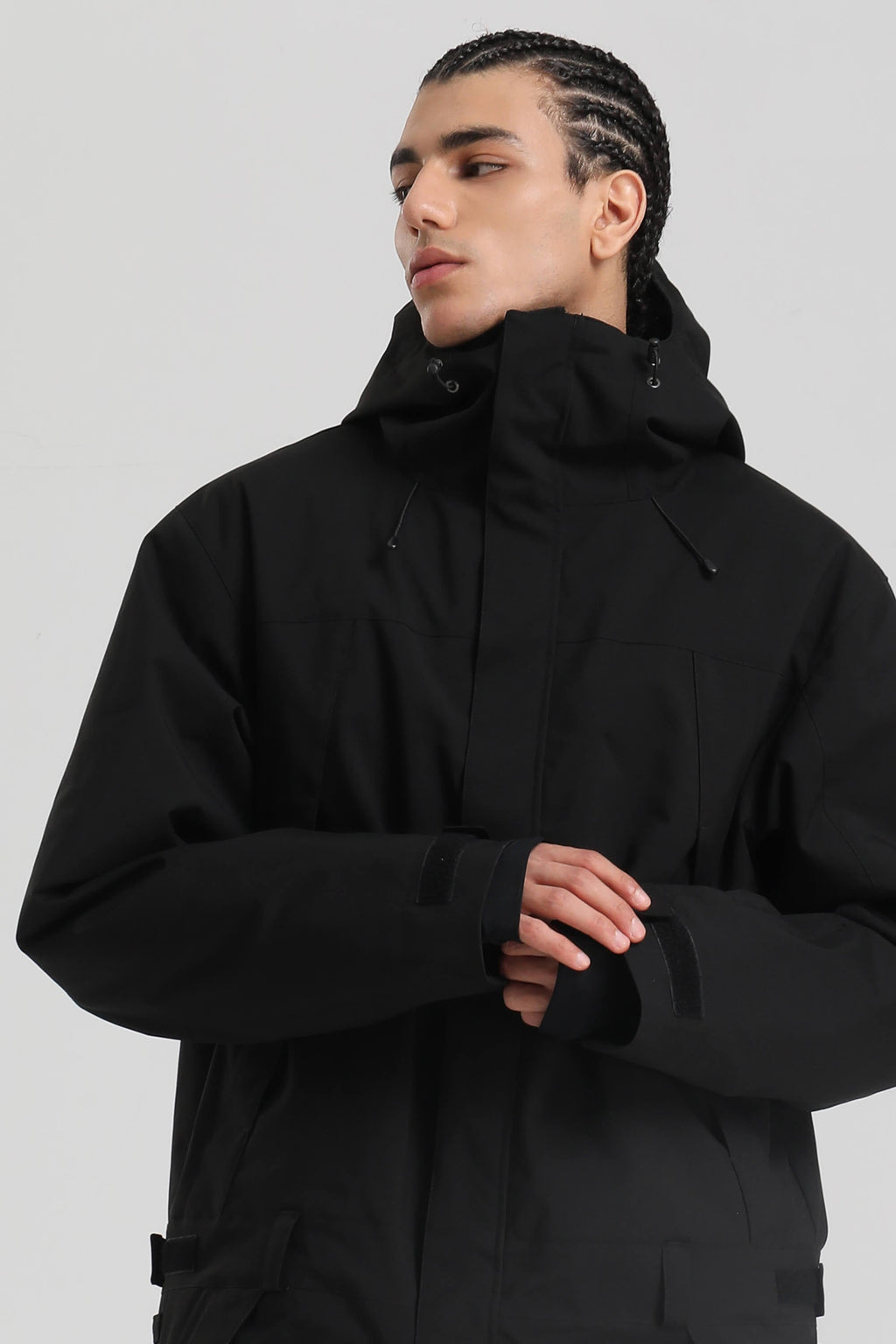 Men's Black Insulated Color-Block Utility Baggy One-Piece Ski Suit Snowboard Suit