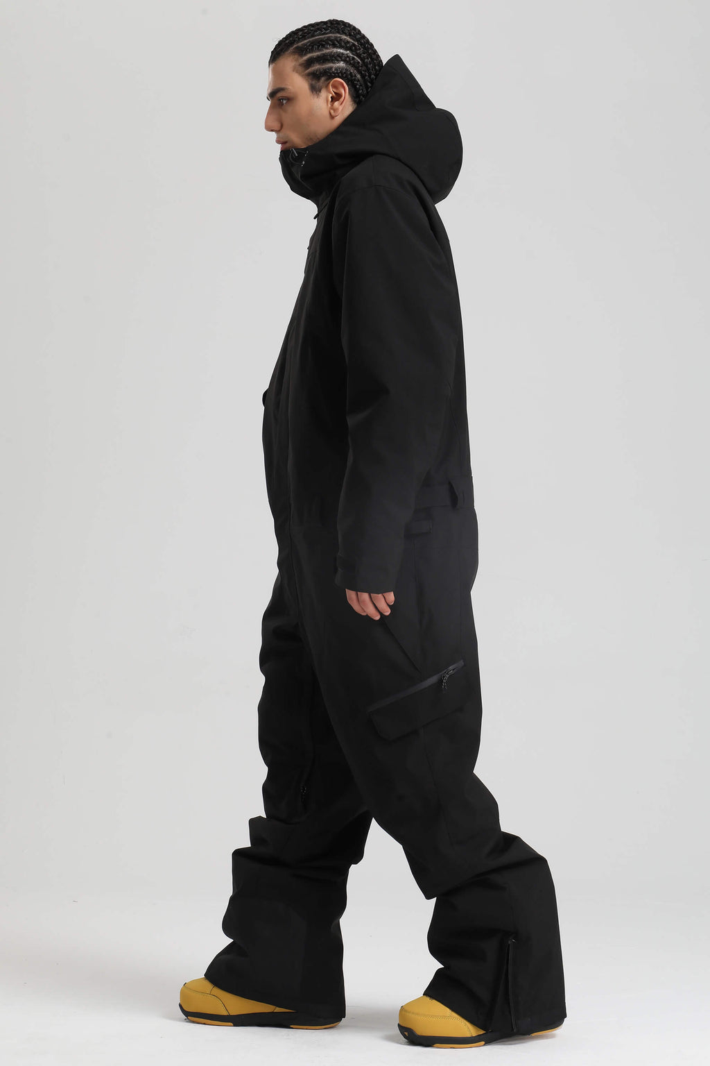 Men's Black Insulated Color-Block Utility Baggy One-Piece Ski Suit Snowboard Suit