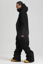 Men's Black Insulated Color-Block Utility Baggy One-Piece Ski Suit Snowboard Suit