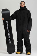 Men's Black Insulated Color-Block Utility Baggy One-Piece Ski Suit Snowboard Suit