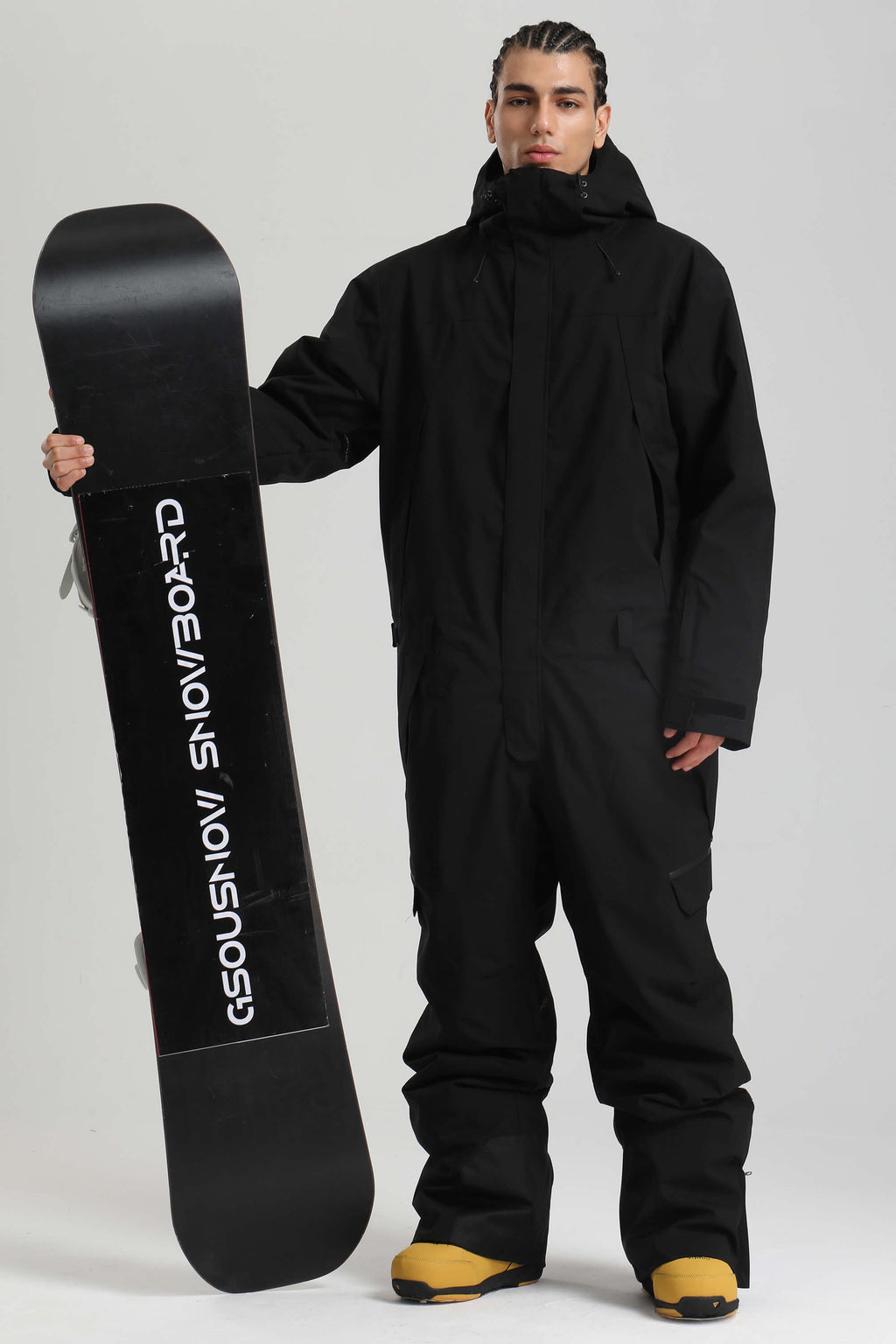 Men's Khaki & White Insulated Color-Block Utility Baggy One-Piece Ski Suit Snowboard Suit