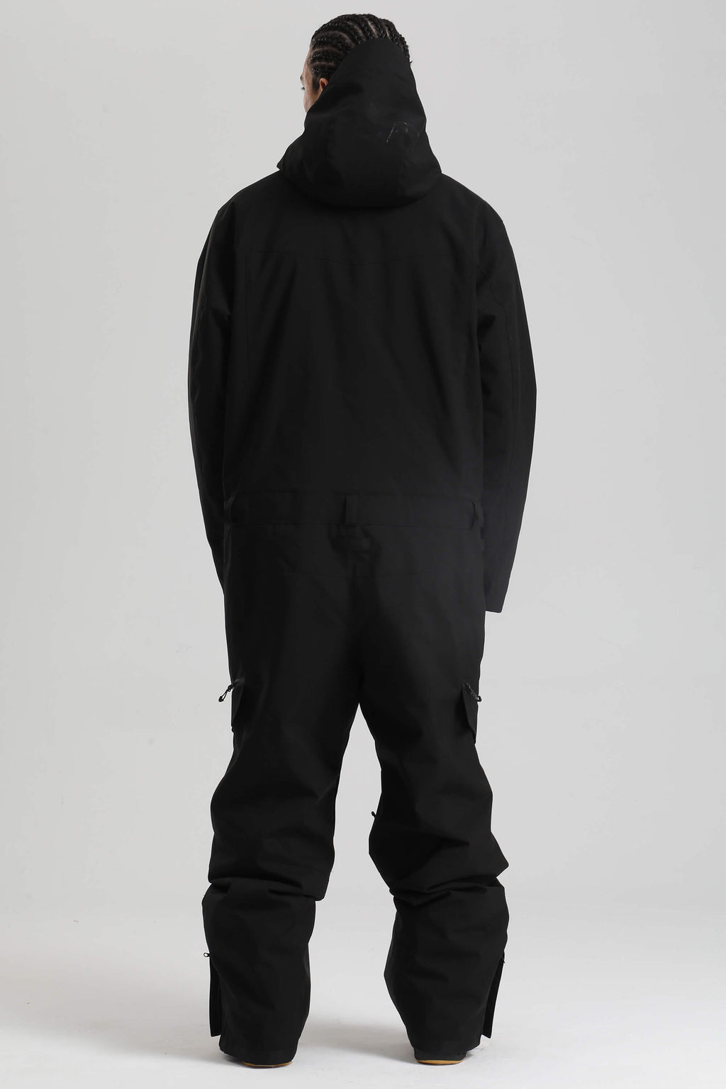 Men's Black Insulated Color-Block Utility Baggy One-Piece Ski Suit Snowboard Suit