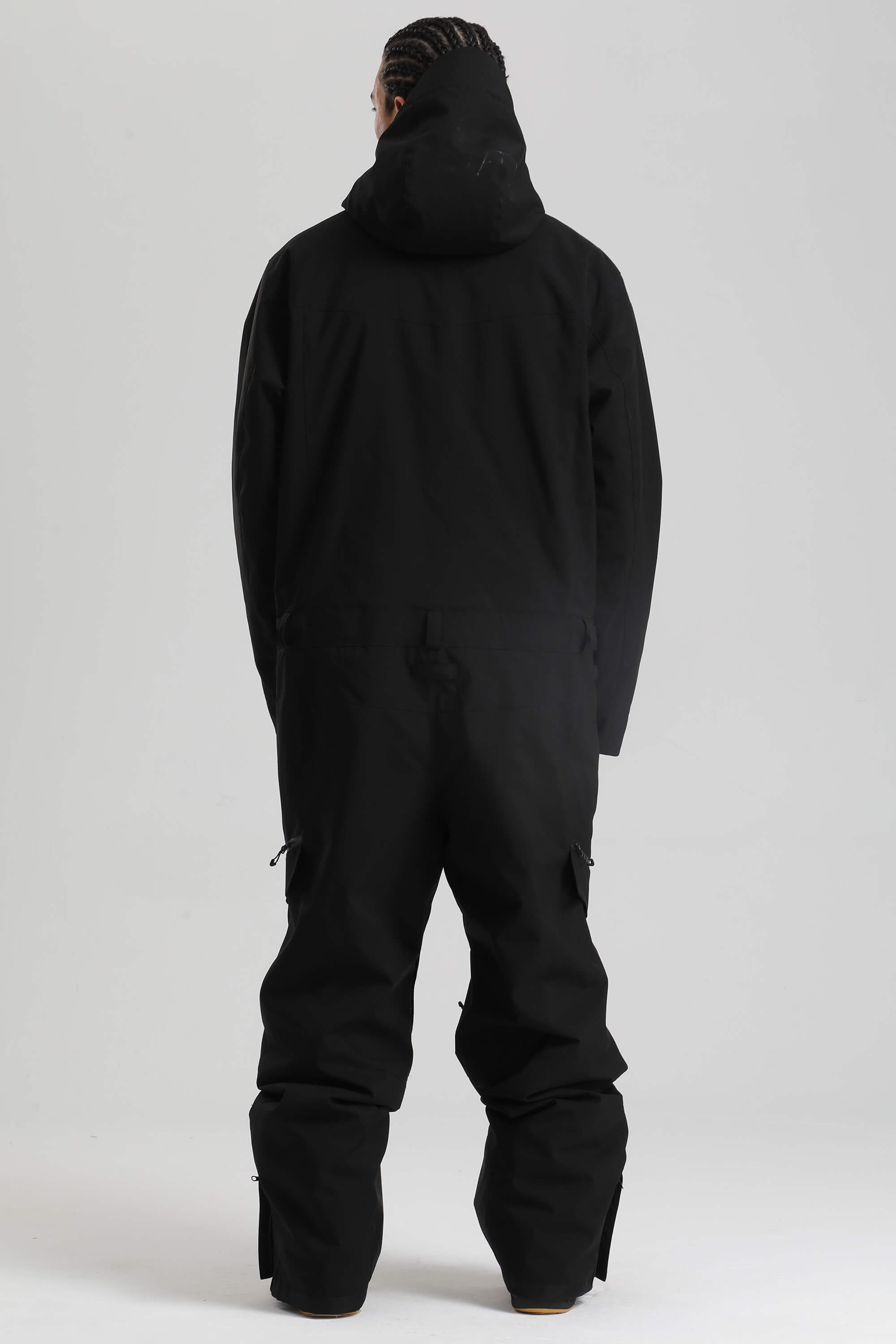 Men's Black Insulated Color-Block Utility Baggy One-Piece Ski Suit Snowboard Suit