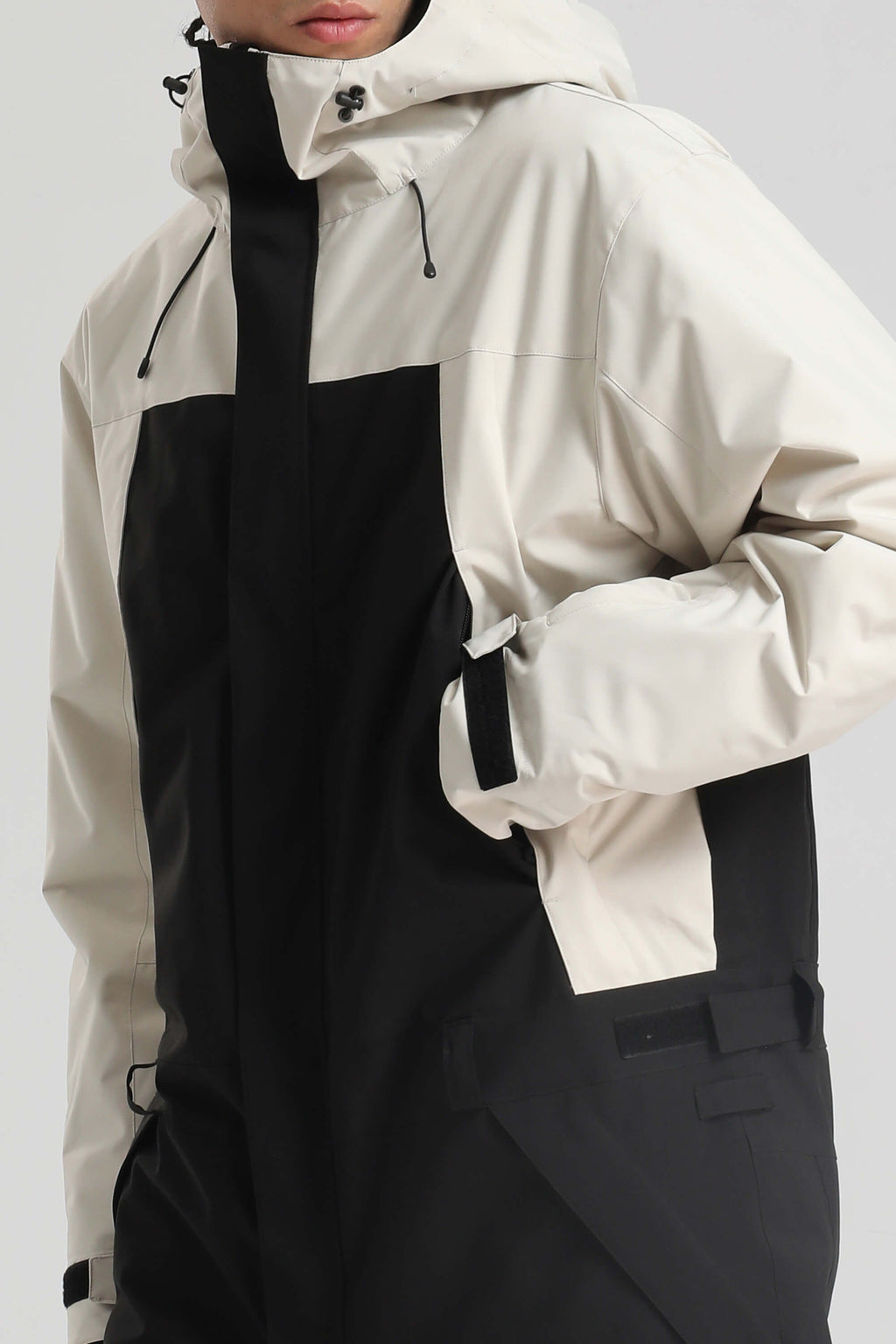 Men's White & Black Insulated Color-Block Utility Baggy One-Piece Ski Suit Snowboard Suit