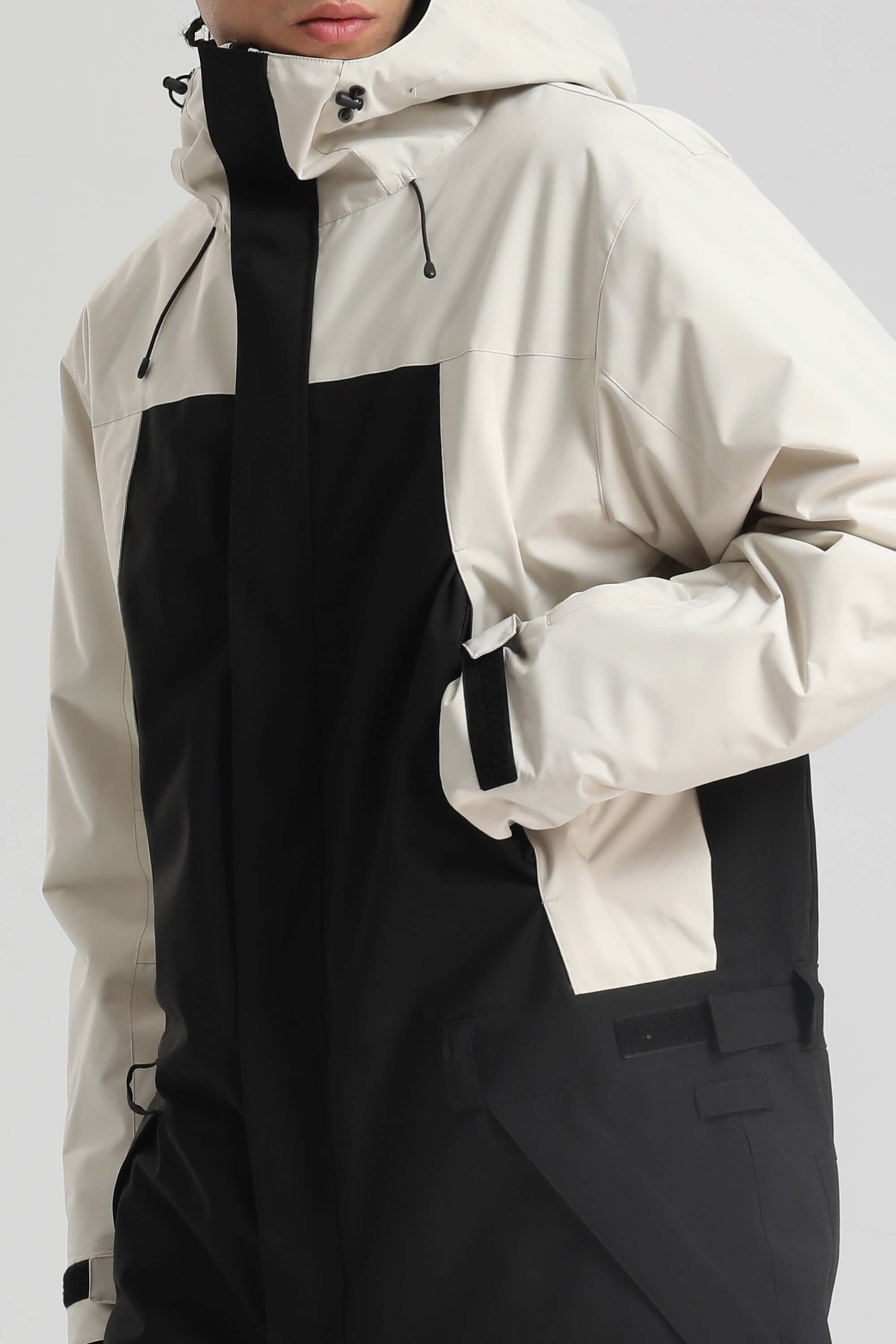 Men's White & Black Insulated Color-Block Utility Baggy One-Piece Ski Suit Snowboard Suit