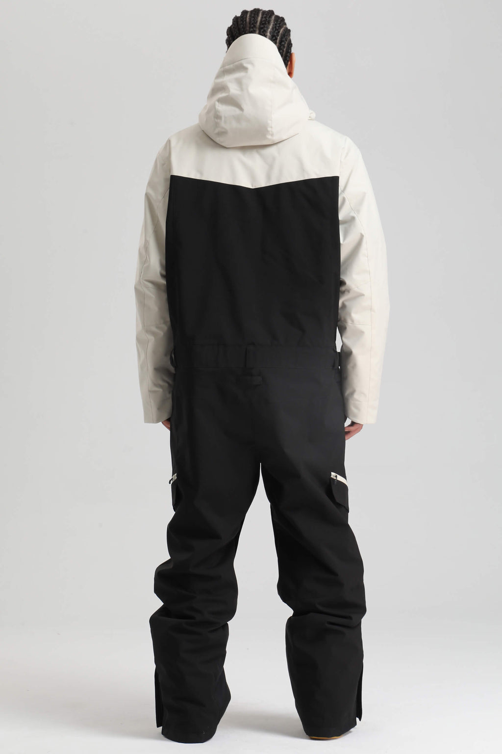 Men's White & Black Insulated Color-Block Utility Baggy One-Piece Ski Suit Snowboard Suit