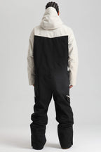 Men's White & Black Insulated Color-Block Utility Baggy One-Piece Ski Suit Snowboard Suit