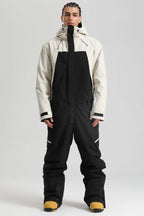 Men's White & Black Insulated Color-Block Utility Baggy One-Piece Ski Suit Snowboard Suit