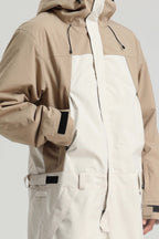 Men's Black & White Insulated Color-Block Utility Baggy One-Piece Ski Suit Snowboard Suit