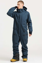 Men's Peacock Blue Loose-Fit Waterproof & Windproof Detachable Hood One-Piece Ski Suit Snowboard Suit
