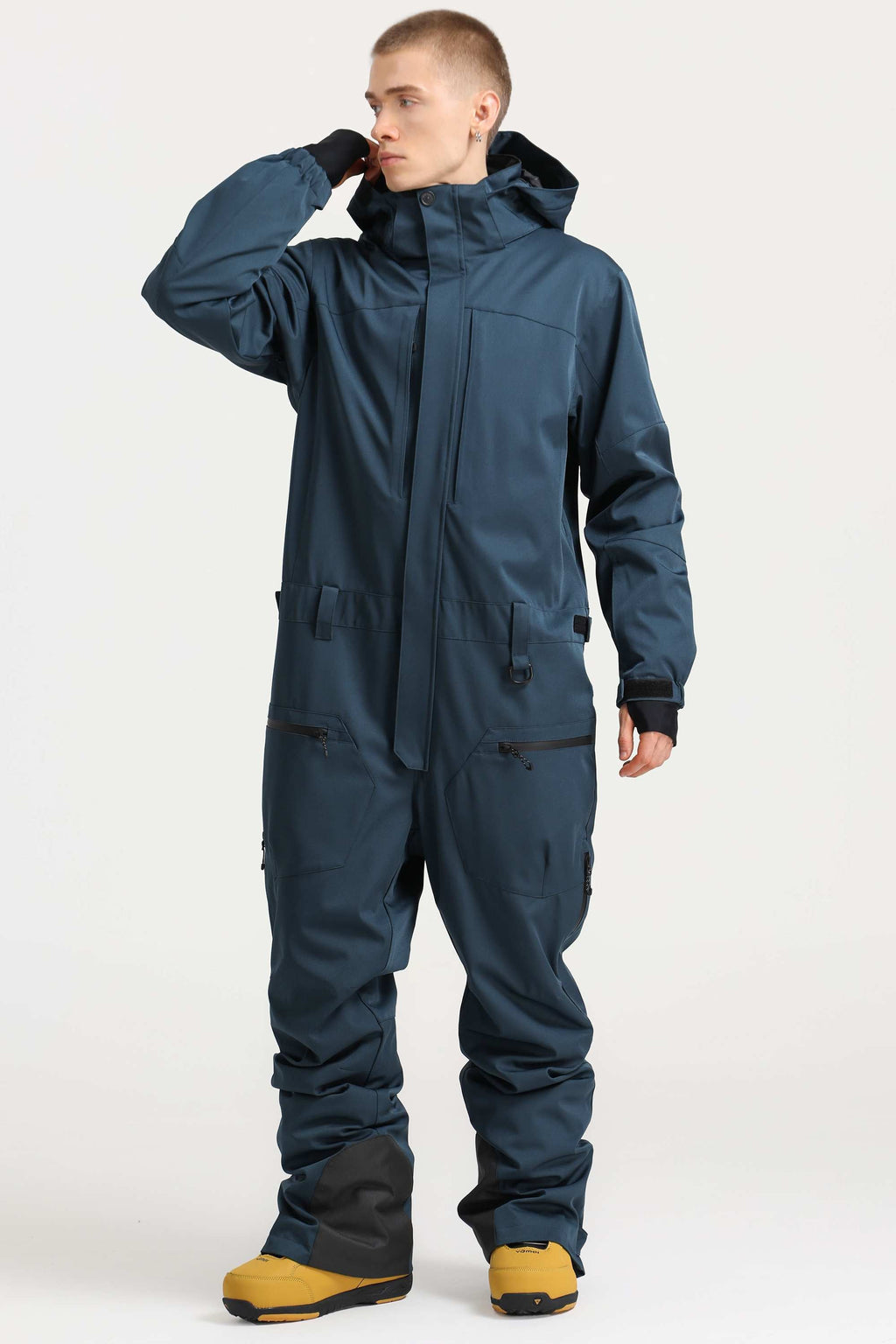 Men's Army Green Loose-Fit Waterproof & Windproof Detachable Hood One-Piece Ski Suit Snowboard Suit