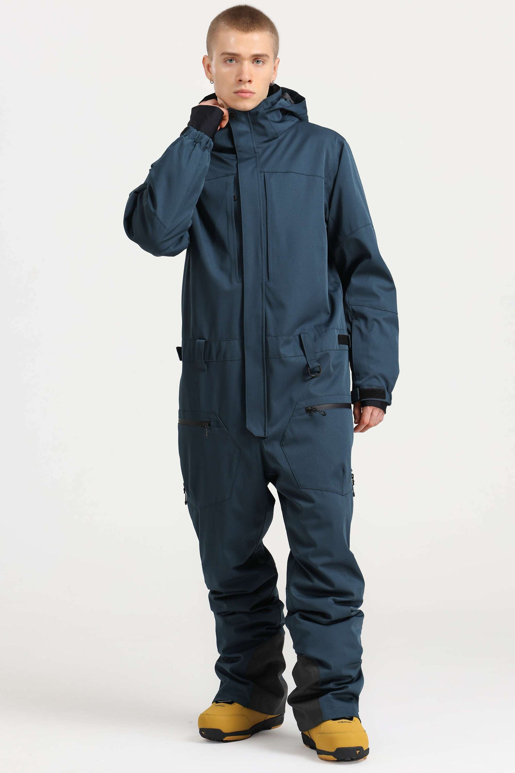 Men's Peacock Blue Loose-Fit Waterproof & Windproof Detachable Hood One-Piece Ski Suit Snowboard Suit