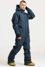 Men's Khaki Loose-Fit Waterproof & Windproof Detachable Hood One-Piece Ski Suit Snowboard Suit
