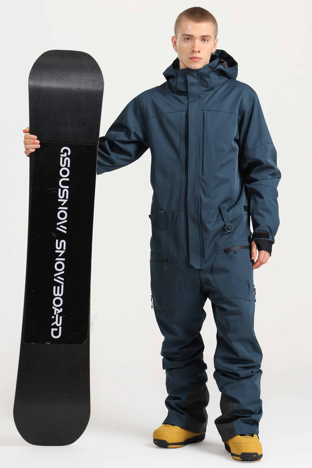 Men's Army Green Loose-Fit Waterproof & Windproof Detachable Hood One-Piece Ski Suit Snowboard Suit