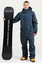 Men's Peacock Blue Loose-Fit Waterproof & Windproof Detachable Hood One-Piece Ski Suit Snowboard Suit