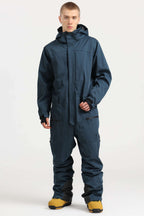 Men's Peacock Blue Loose-Fit Waterproof & Windproof Detachable Hood One-Piece Ski Suit Snowboard Suit