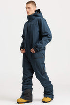Men's Peacock Blue Loose-Fit Waterproof & Windproof Detachable Hood One-Piece Ski Suit Snowboard Suit