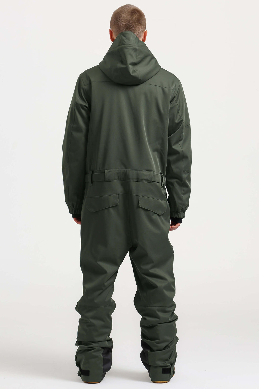 Men's Army Green Loose-Fit Waterproof & Windproof Detachable Hood One-Piece Ski Suit Snowboard Suit