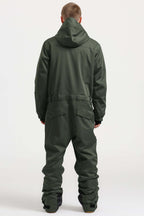 Men's Army Green Loose-Fit Waterproof & Windproof Detachable Hood One-Piece Ski Suit Snowboard Suit