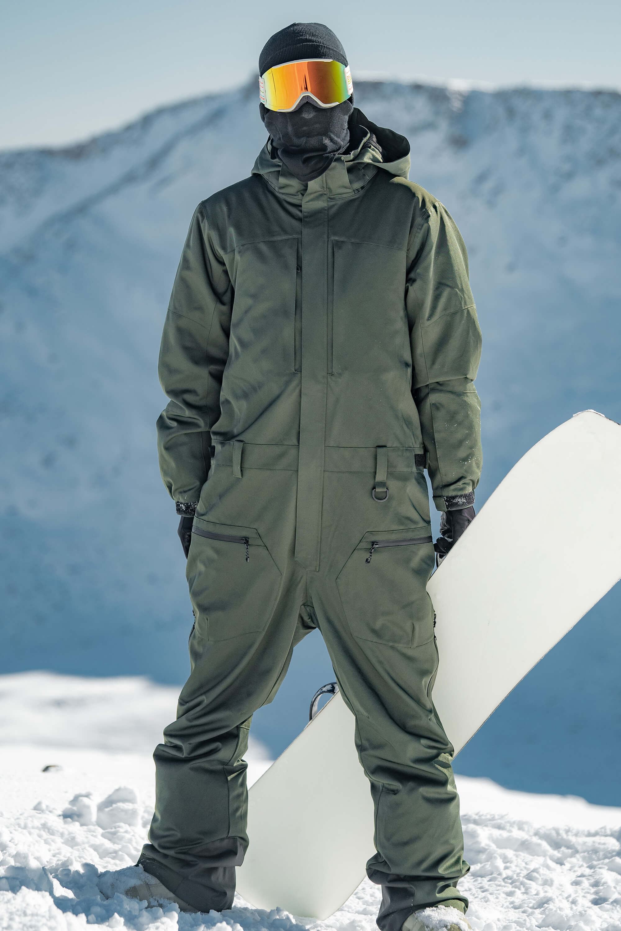 Men's Army Green Loose-Fit Waterproof & Windproof Detachable Hood One-Piece Ski Suit Snowboard Suit Secondary image