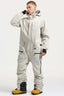 Men's Off White Loose-Fit Waterproof & Windproof Detachable Hood One-Piece Ski Suit Snowboard Suit