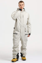 Men's Off White Loose-Fit Waterproof & Windproof Detachable Hood One-Piece Ski Suit Snowboard Suit
