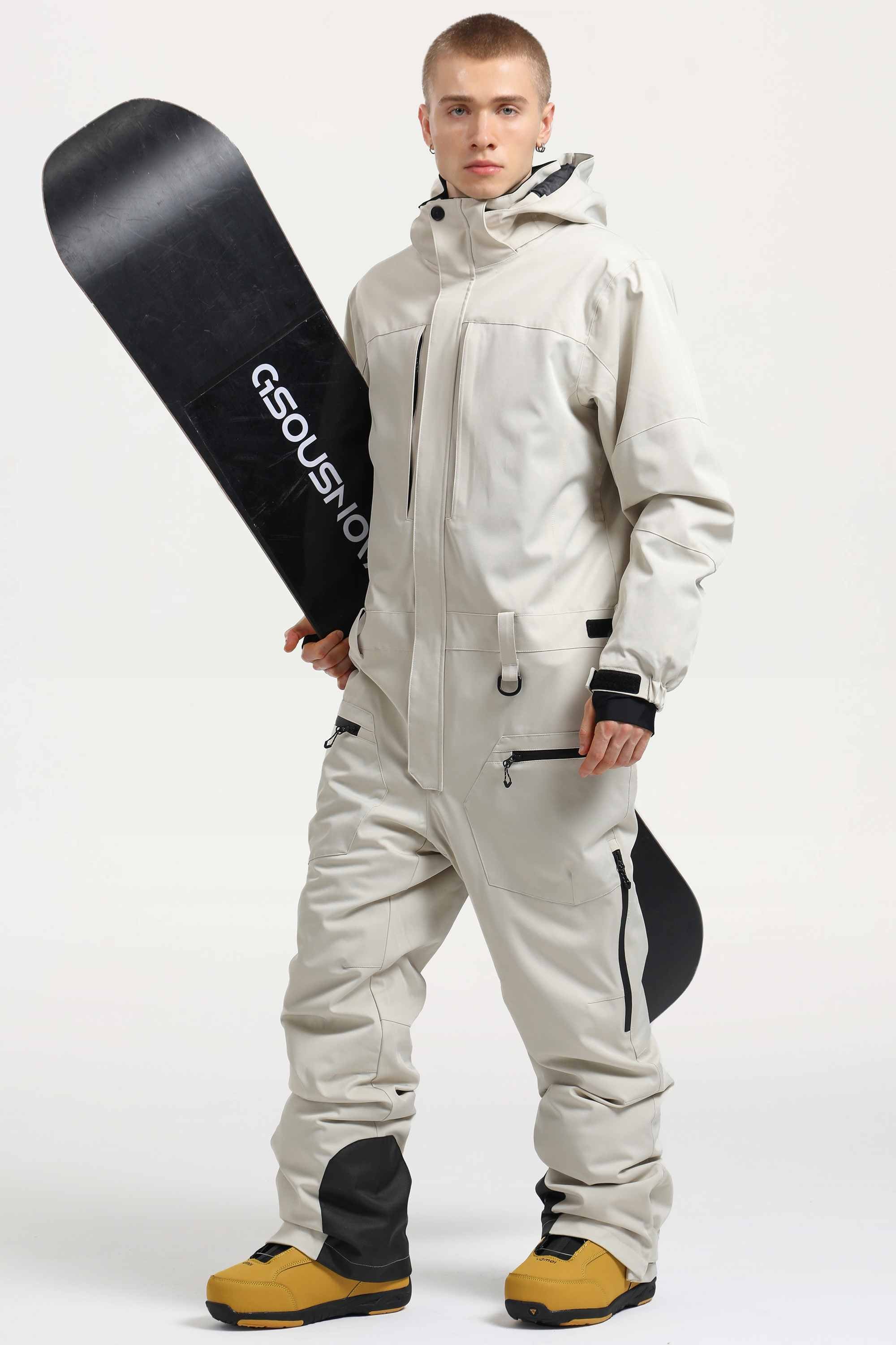 Men's Peacock Blue Loose-Fit Waterproof & Windproof Detachable Hood One-Piece Ski Suit Snowboard Suit