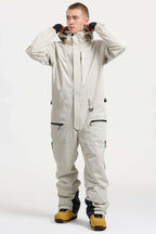 Men's Peacock Blue Loose-Fit Waterproof & Windproof Detachable Hood One-Piece Ski Suit Snowboard Suit