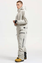 Men's Off White Loose-Fit Waterproof & Windproof Detachable Hood One-Piece Ski Suit Snowboard Suit