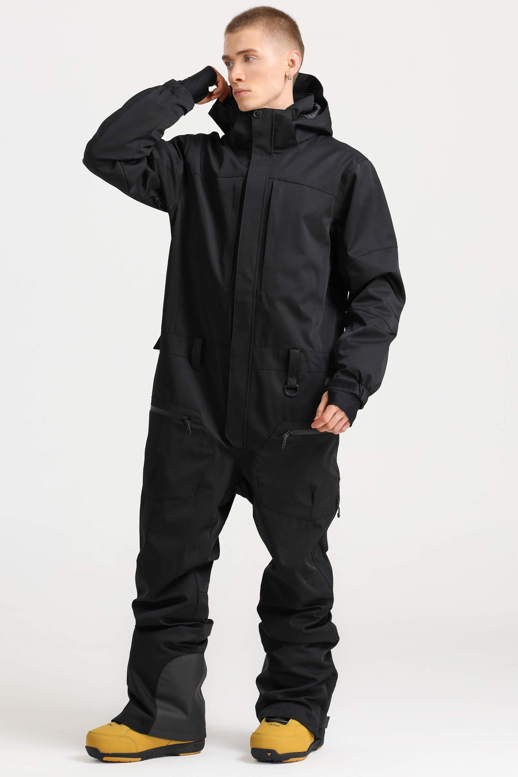 Men's Army Green Loose-Fit Waterproof & Windproof Detachable Hood One-Piece Ski Suit Snowboard Suit