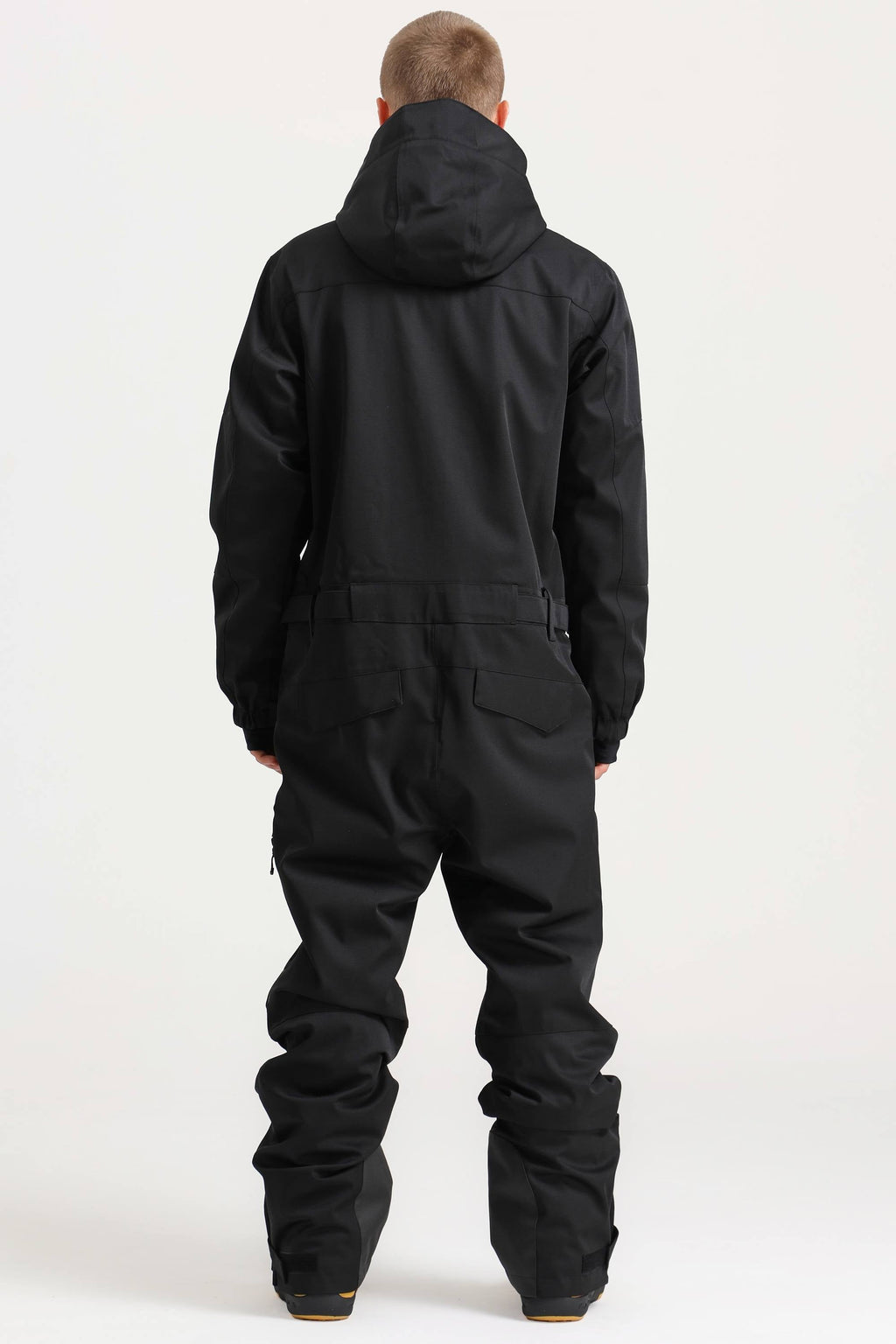 Men's Black Loose-Fit Waterproof & Windproof Detachable Hood One-Piece Ski Suit Snowboard Suit