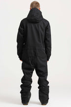 Men's Black Loose-Fit Waterproof & Windproof Detachable Hood One-Piece Ski Suit Snowboard Suit