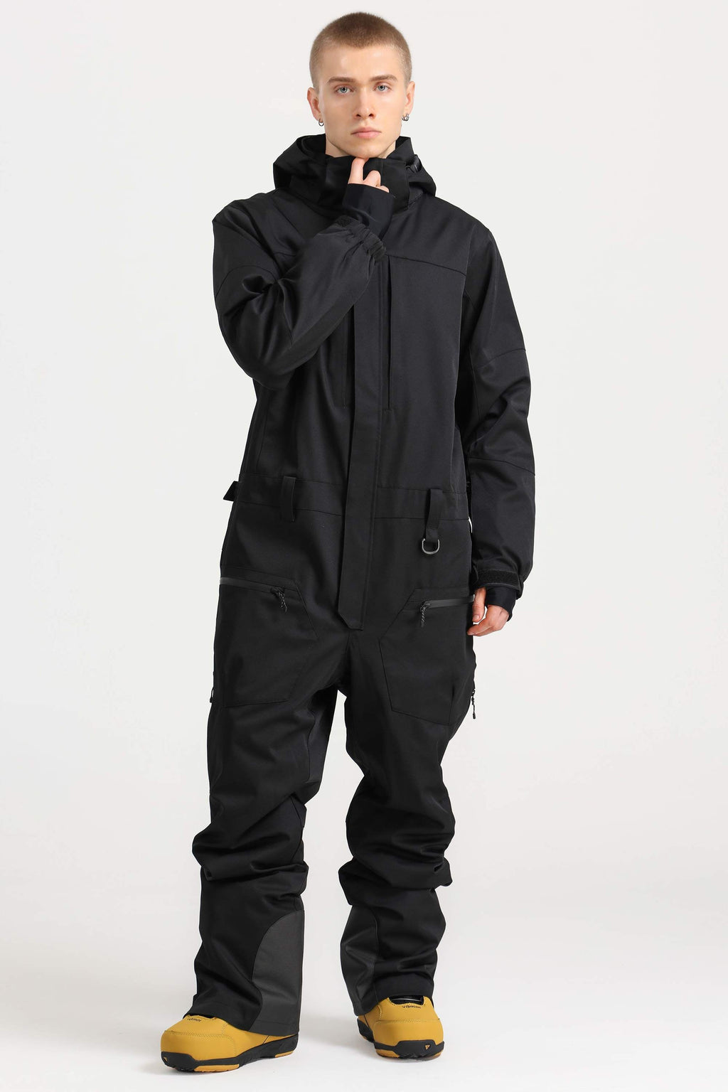 Men's Khaki Loose-Fit Waterproof & Windproof Detachable Hood One-Piece Ski Suit Snowboard Suit