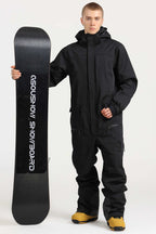Men's Off White Loose-Fit Waterproof & Windproof Detachable Hood One-Piece Ski Suit Snowboard Suit