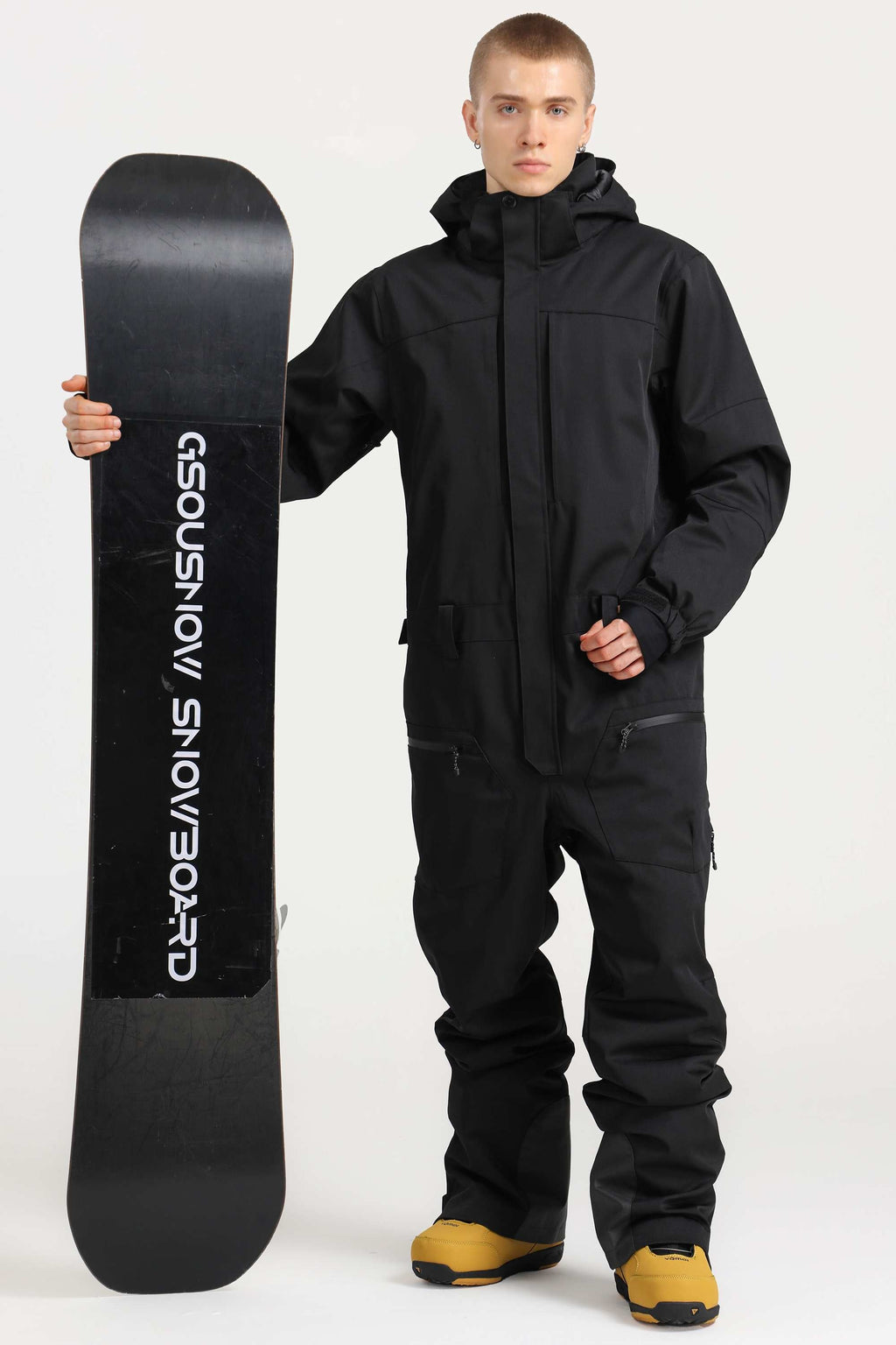 Men's Army Green Loose-Fit Waterproof & Windproof Detachable Hood One-Piece Ski Suit Snowboard Suit