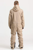 Men's Khaki Loose-Fit Waterproof & Windproof Detachable Hood One-Piece Ski Suit Snowboard Suit