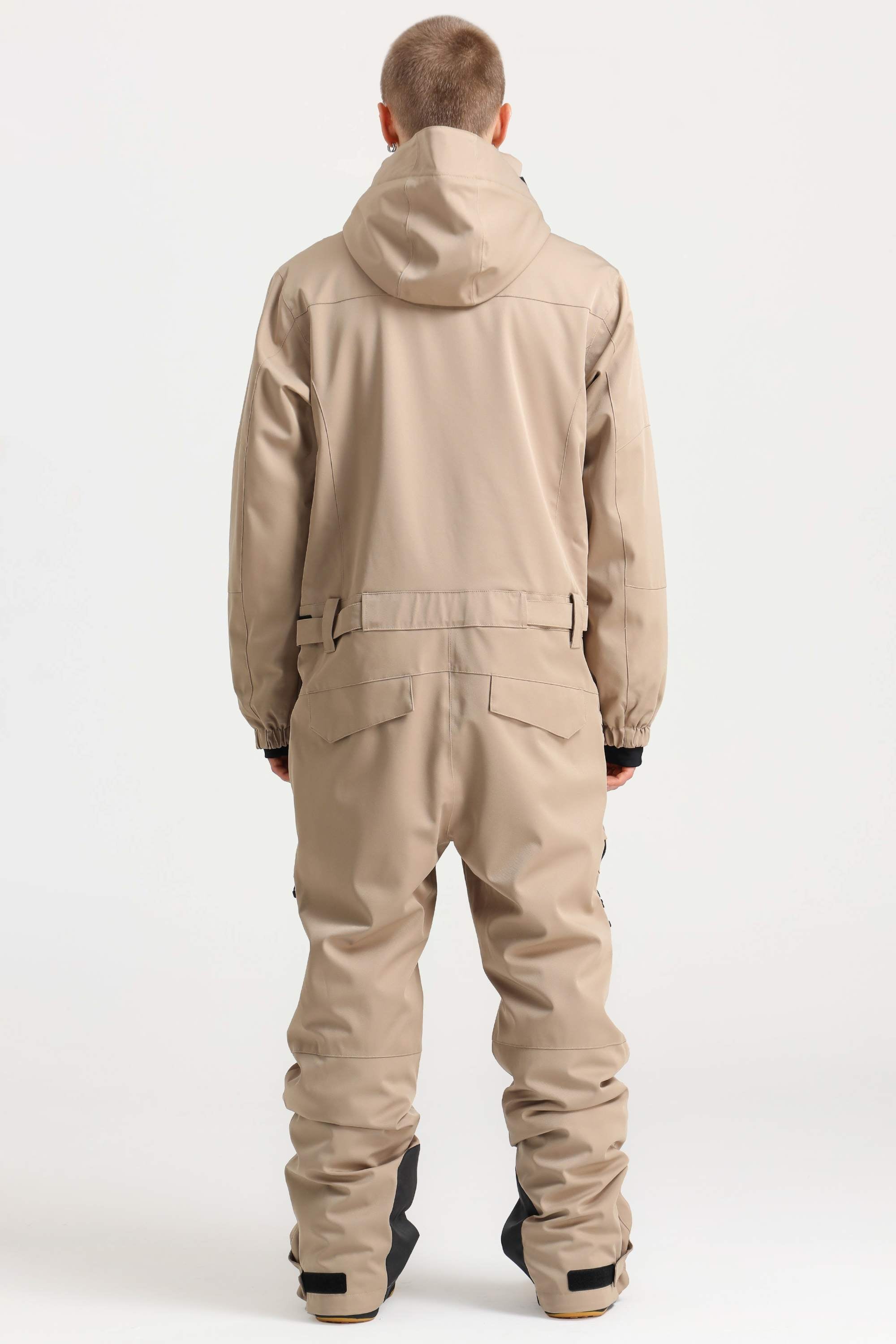 Men's Khaki Loose-Fit Waterproof & Windproof Detachable Hood One-Piece Ski Suit Snowboard Suit