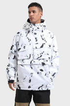 Men's Black Asymmetric Kangaroo Pocket Ski Anorak Waterproof Insulated Snow Anoraks