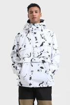 Men's Black Asymmetric Kangaroo Pocket Ski Anorak Waterproof Insulated Snow Anoraks