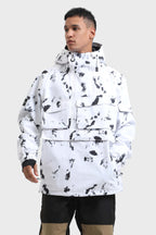 Men's Black Asymmetric Kangaroo Pocket Ski Anorak Waterproof Insulated Snow Anoraks