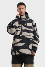 Men's Pink Asymmetric Kangaroo Pocket Ski Anorak Waterproof Insulated Snow Anoraks