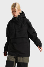 Women's Brown Asymmetric Kangaroo Pocket Ski Anorak Waterproof Insulated Snow Anoraks